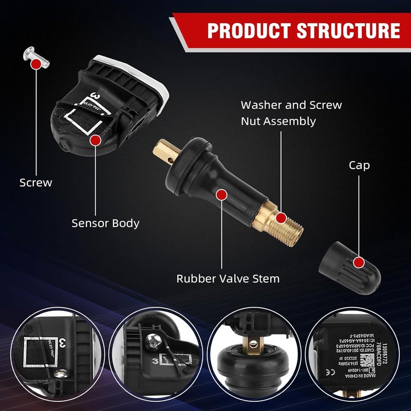 SEINECA 4Pack 13598772 315MHz Tire Pressure Monitoring System(TPMS) Sensor Compatible with Chevrolet Silverado GMC Sierra Cadillac ATS XTS Buick SAAB Saturn Chevy Cruze Camaro Trax Colorado Sonic Spark Impala - Image 3