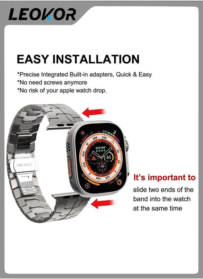LEOKOR - Watch Band,Replacement Strap,for Apple Watch Ultra Band 42mm 44mm 45mm 49mm,Compatible with Apple Watch Series 9 8 7 6 5 4 3 2 1 SE SE2 for iWatch Ultra Wristband (Titanium Color） - Image 1