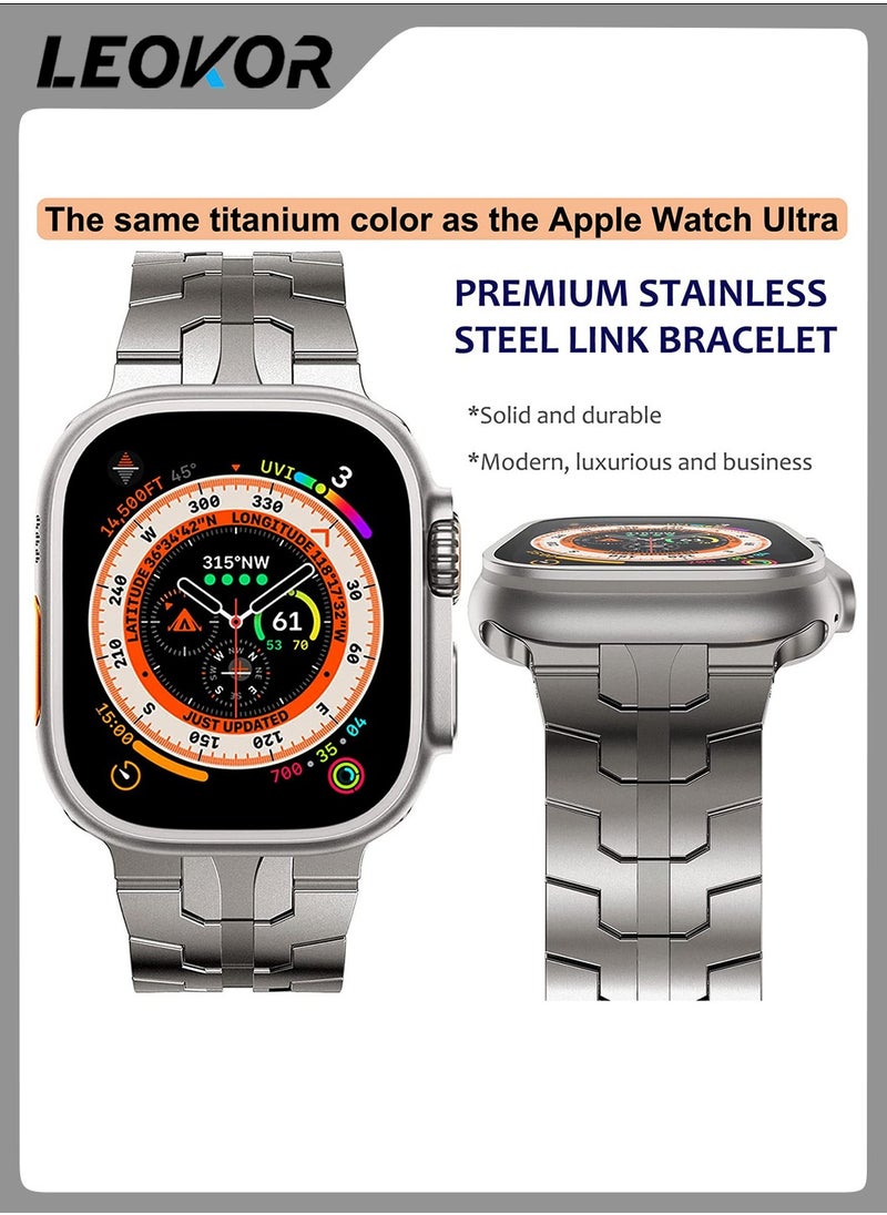LEOKOR - Watch Band,Replacement Strap,for Apple Watch Ultra Band 42mm 44mm 45mm 49mm,Compatible with Apple Watch Series 9 8 7 6 5 4 3 2 1 SE SE2 for iWatch Ultra Wristband (Titanium Color） - Image 1