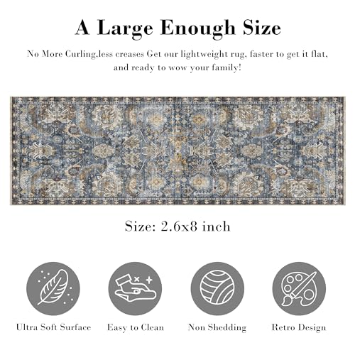 RUGSURE Washable Area Rugs Perfect for Living Room Bedroom Kids Room Nursery Stain Water Resistant NonSlip Pet Child Friendly Vintage Tribal Area Rugs Navy 26 x 8 - Image 3