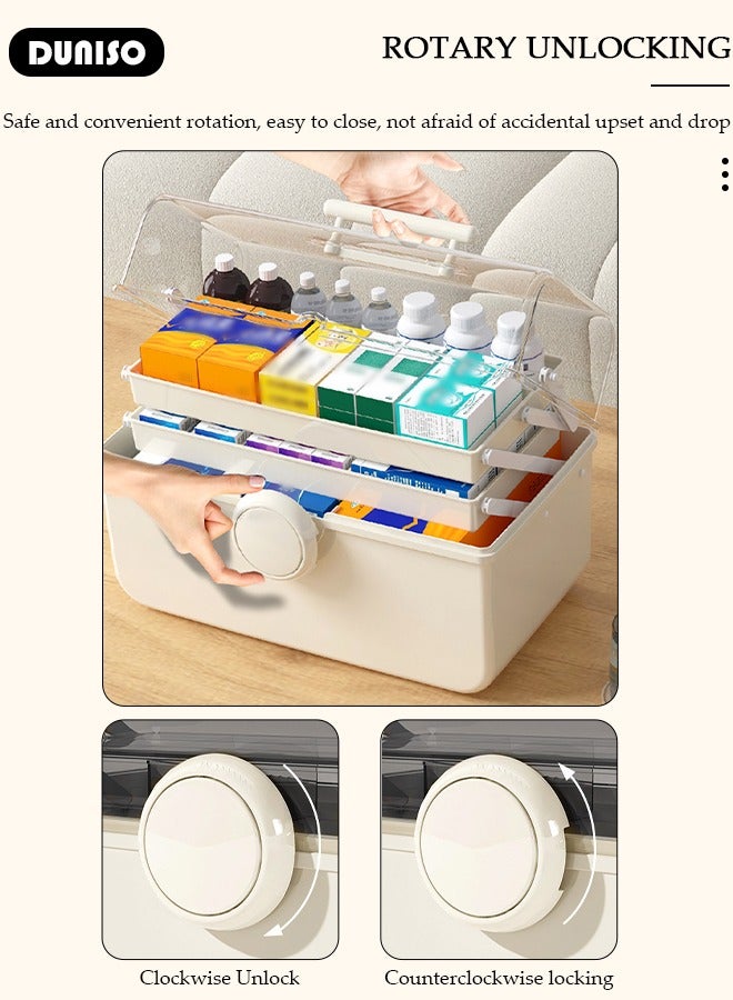 DUNISO 3-Layer Multipurpose Storage Box, Clear Plastic Hair Accessories Organizer, Portable First Aids Case Medicine Box with Handle Trays for Kids, Sewing Makeup Nail Hair Accessories, Home School Office - Image 2