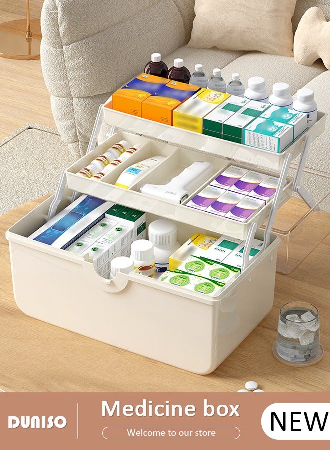 DUNISO 3-Layer Multipurpose Storage Box, Clear Plastic Hair Accessories Organizer, Portable First Aids Case Medicine Box with Handle Trays for Kids, Sewing Makeup Nail Hair Accessories, Home School Office - Image 1