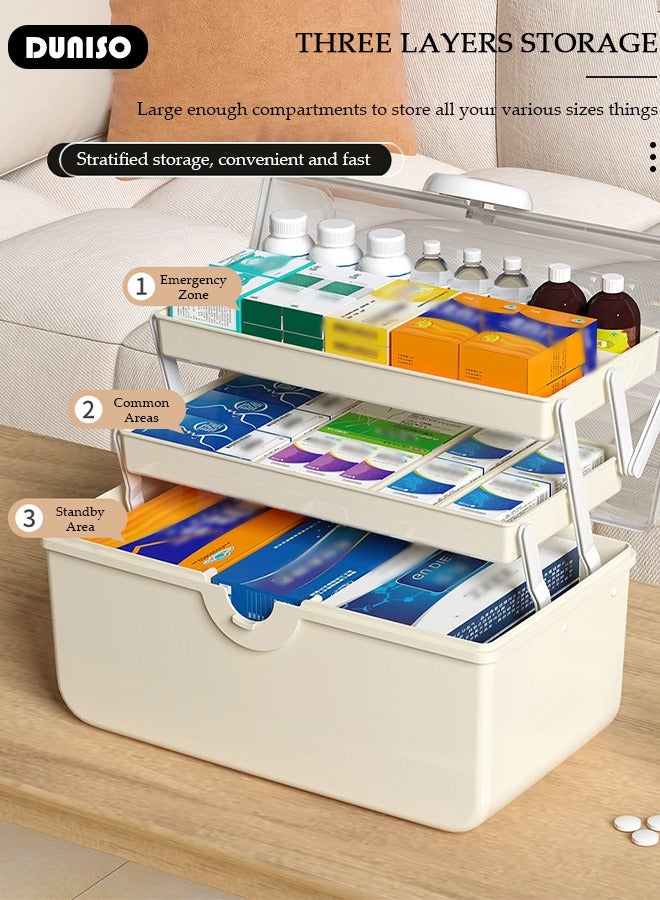 DUNISO 3-Layer Multipurpose Storage Box, Clear Plastic Hair Accessories Organizer, Portable First Aids Case Medicine Box with Handle Trays for Kids, Sewing Makeup Nail Hair Accessories, Home School Office - Image 3