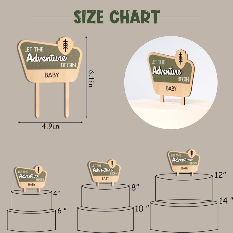 MUWEOL Let The Adventure Begin Baby Shower Cake Topper - Happy Camper Wooden Cake Topper Natural Adventure Themed Decor Baby Shower Decorations - Image 2