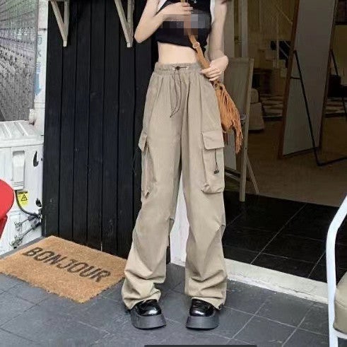 Foreign Trade Specially Designed for American Retro Workwear Casual Pants for Women in Summer, Versatile Straight-leg Drapedy Pants, Loose Wide-leg Pants Khaki - Image 1