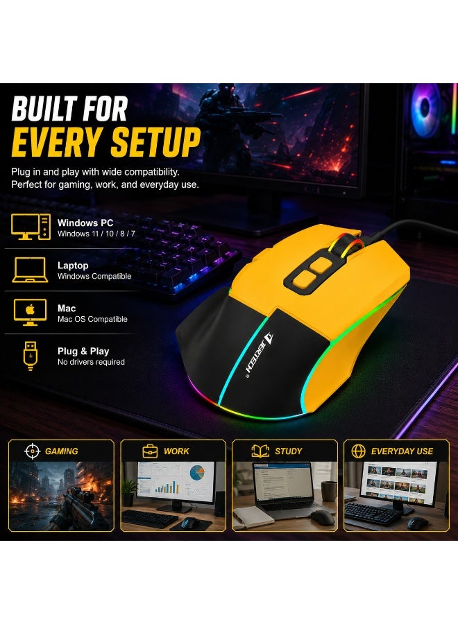 جيرتك فأرة الألعاب JR860 AEGIS RGB – مستشعر بصري بدقة 4800 نقطة في البوصة، معدل استجابة 125 هرتز (أصفر أسود) - Image 3