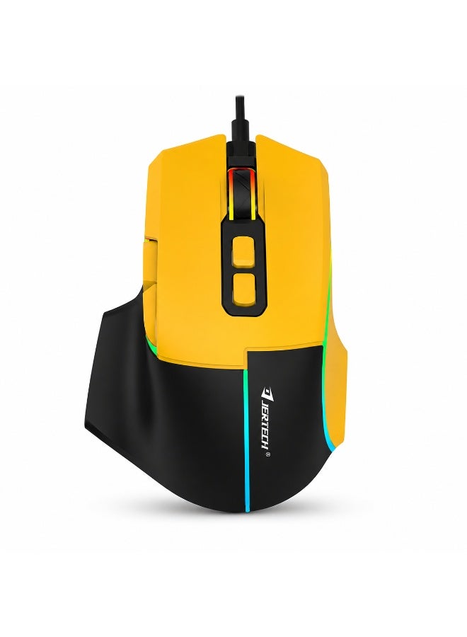 جيرتك فأرة الألعاب JR860 AEGIS RGB – مستشعر بصري بدقة 4800 نقطة في البوصة، معدل استجابة 125 هرتز (أصفر أسود) - Image 1