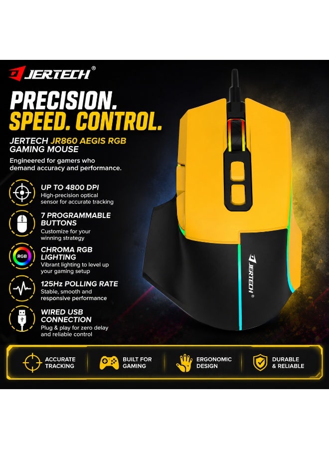 جيرتك فأرة الألعاب JR860 AEGIS RGB – مستشعر بصري بدقة 4800 نقطة في البوصة، معدل استجابة 125 هرتز (أصفر أسود) - Image 5