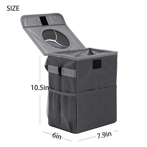AOKJOY Car Garbage can with lid Leak Proof Vehicle Trash Can 3 Storage Pockets Hanging Waterproof car Trash Bag for SUV Grey - Image 2
