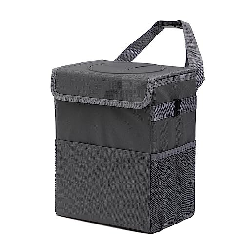 AOKJOY Car Garbage can with lid Leak Proof Vehicle Trash Can 3 Storage Pockets Hanging Waterproof car Trash Bag for SUV Grey - Image 1