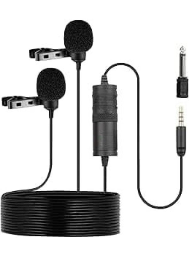 Dual Lavalier Microphone – Wired Mono Mic Compatible with Smartphones & Cameras – Plug-and-Play – Clear Audio for Interviews, Vlogs & Online Meetings
