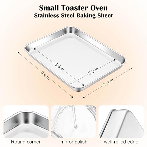 E-far Efar Mini Toaster Oven Tray 94x73 Stainless Steel Baking Cookie Sheet Small Nontoxic Metal Baking Pan for Cake Rust Free Warp Free Mirror Finish Dishwasher Safe 1 Pack - Image 3