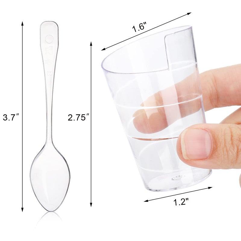 Fasmov فاسموف 100 عبوة أكواب حلوى صغيرة سعة 2 أونصة مع 100 ملعقة أكواب بارفيه بلاستيكية شفافة للحفلات التذوق للحلويات والمقبلات - Image 2