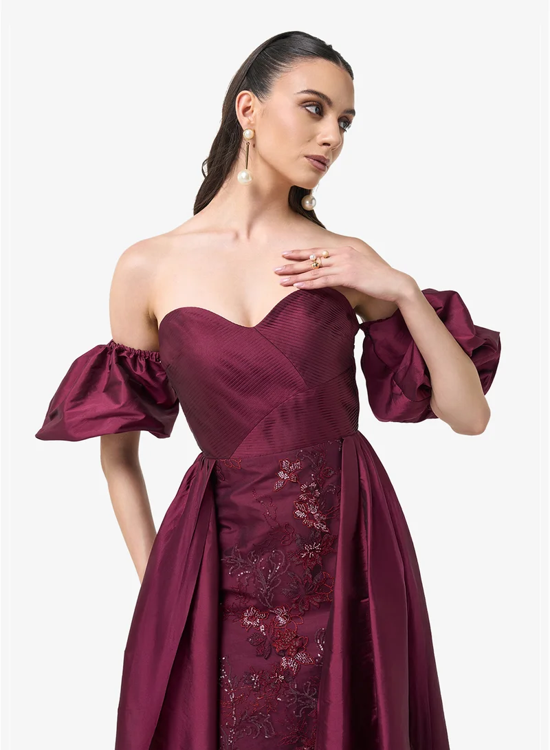 Threadz by Ajooni Shimmer Off-Shoulder Maxi Dress
