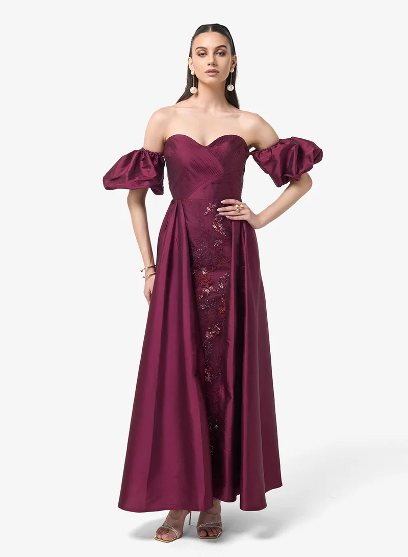 Threadz by Ajooni Shimmer Off-Shoulder Maxi Dress