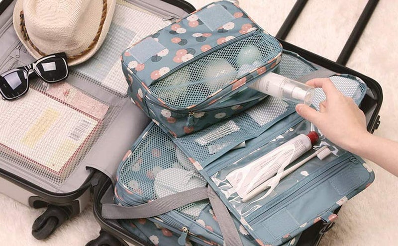 TS WITH TECHSUN Polyester Multifunctional Bra Innerwear Underwear Panties Organizer Bag Slide Portable Cosmetics Makeup Lingerie Toiletry Travel Bag Pouch (Flower Design Color), Blue - Image 5
