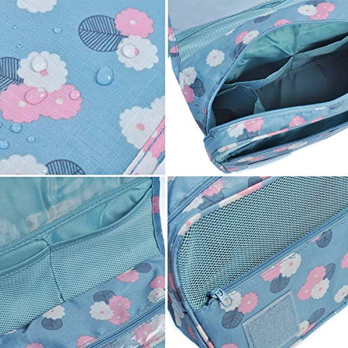 TS WITH TECHSUN Polyester Multifunctional Bra Innerwear Underwear Panties Organizer Bag Slide Portable Cosmetics Makeup Lingerie Toiletry Travel Bag Pouch (Flower Design Color), Blue - Image 2
