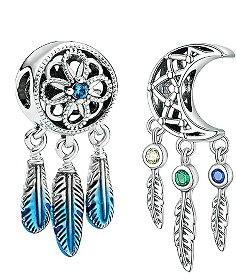 Indusoire 2 Pcs Bracelet Charms, Silver Alloy Beads with Blue Crystal Accents, Star and Moon Pendants for DIY Jewelry Making for Women - Image 1