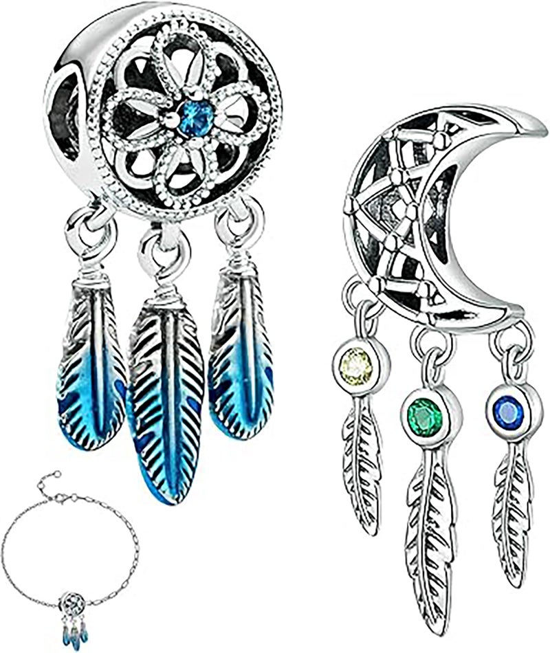Indusoire 2 Pcs Bracelet Charms, Silver Alloy Beads with Blue Crystal Accents, Star and Moon Pendants for DIY Jewelry Making for Women - Image 2