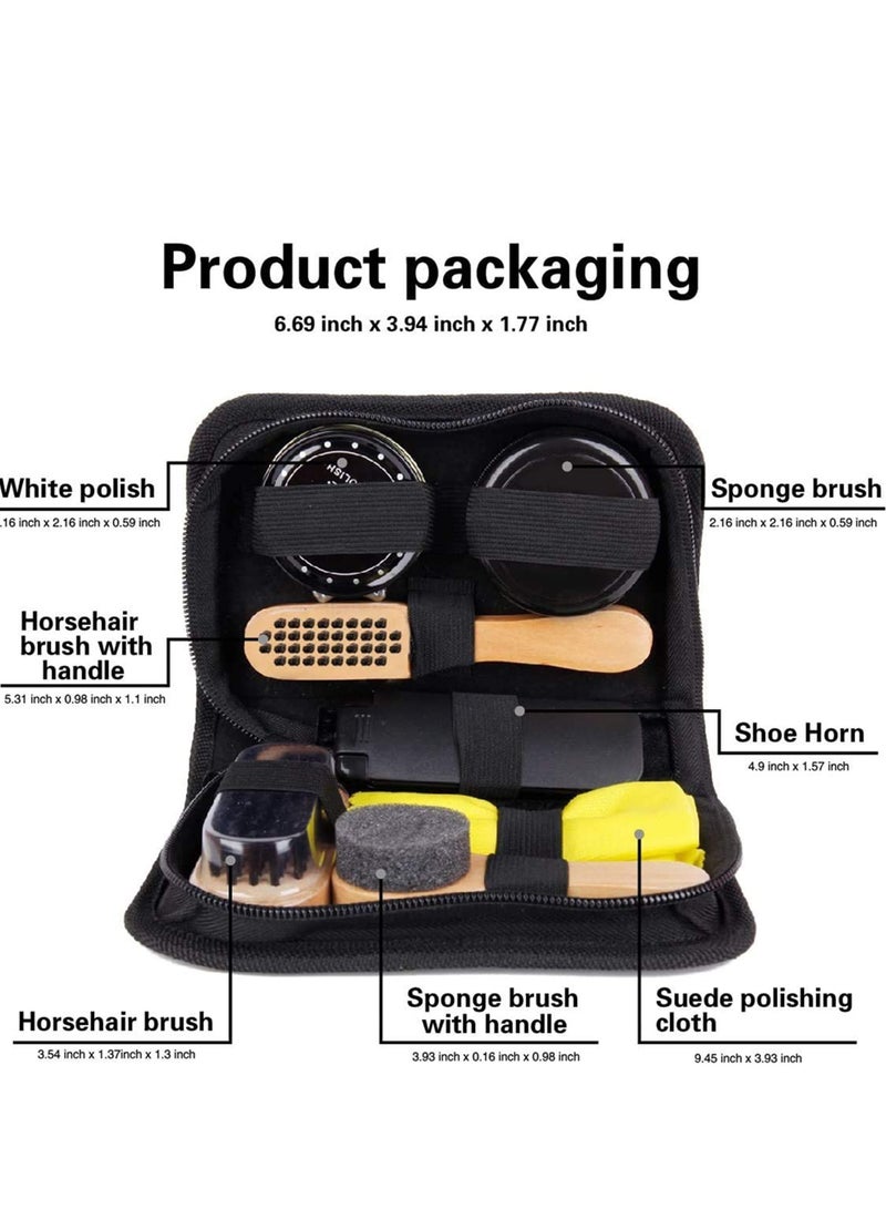 KASTWAVE Shoe Polish Kit, 7pcs Brush Polish Set with PU Leather Carring Case, Soft Brush, Shoe Cloth, Sponge Brush, Long Handle Brush, Colorless Shoe Polish and Round Sponge Brush For Home Travling  - Image 2