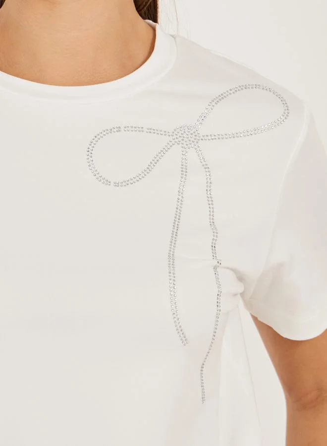 Styli Bow Embellished Detail Regular Fit T-Shirt