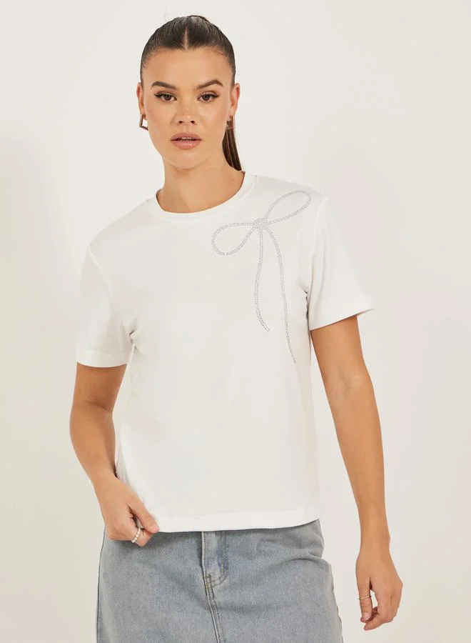 Styli Bow Embellished Detail Regular Fit T-Shirt