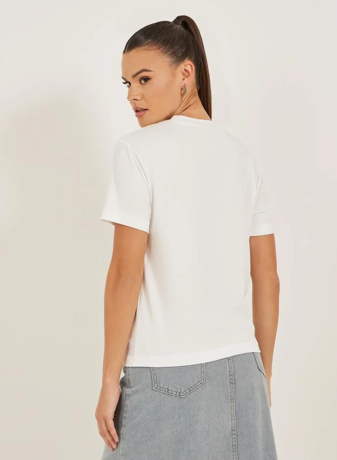 Styli Bow Embellished Detail Regular Fit T-Shirt