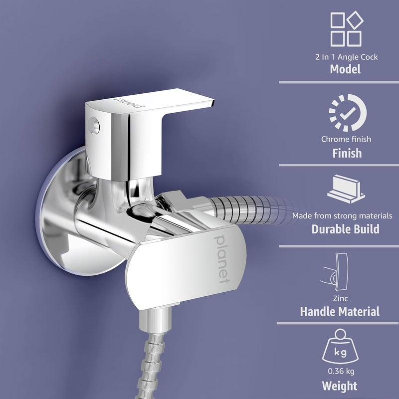 Planet 2 in 1 Angle Cock2 Way Angle Valve for Bathroom with Teflon Tap KromaChrome - Image 2
