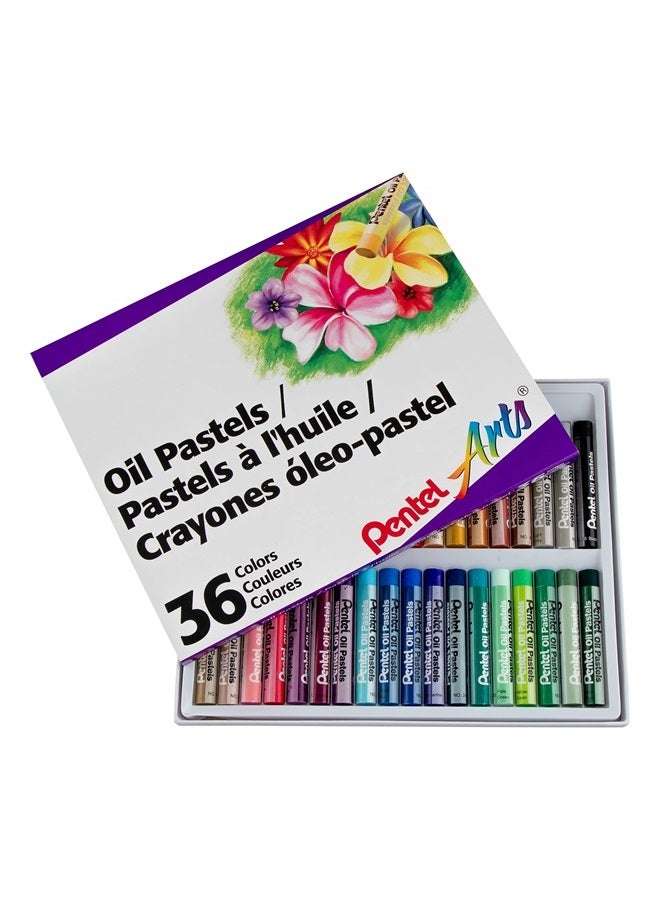 Pentel Arts Oil Pastel Set, 5/16 x 2-7/16 Inch, Assorted Colors, Set of 36 - Image 1