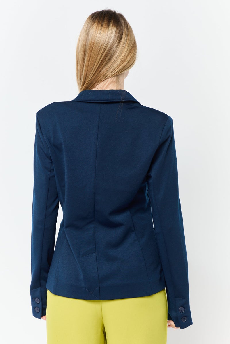 Juicy Couture Women Regular Fit Solid Semi-Formal Blazer, Navy  - Image 3