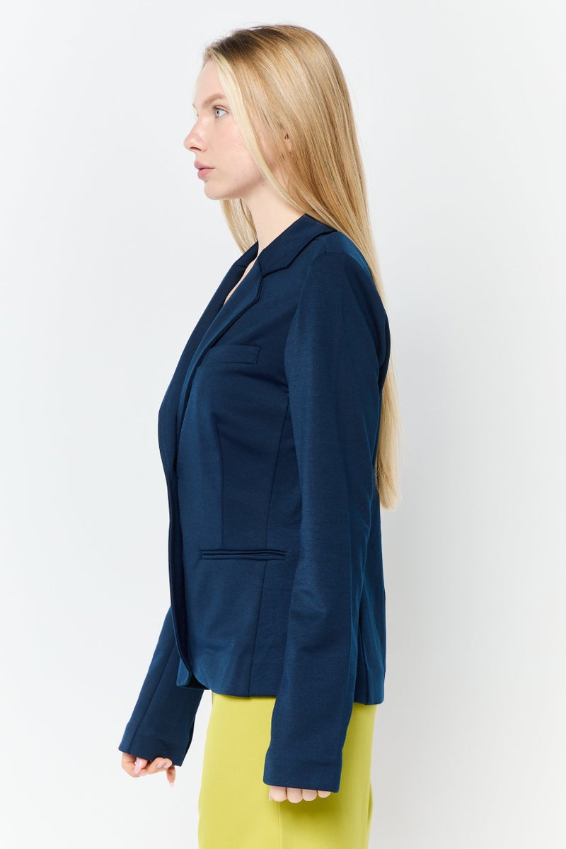 Juicy Couture Women Regular Fit Solid Semi-Formal Blazer, Navy  - Image 2