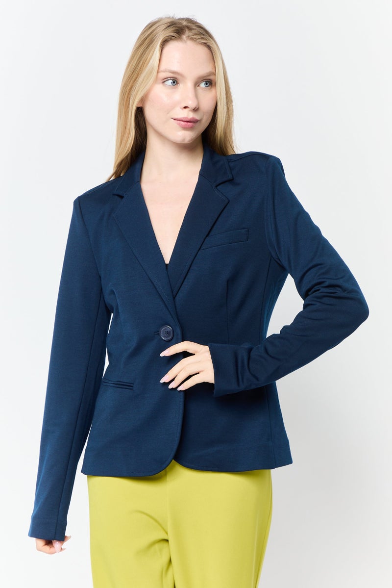 Juicy Couture Women Regular Fit Solid Semi-Formal Blazer, Navy  - Image 1