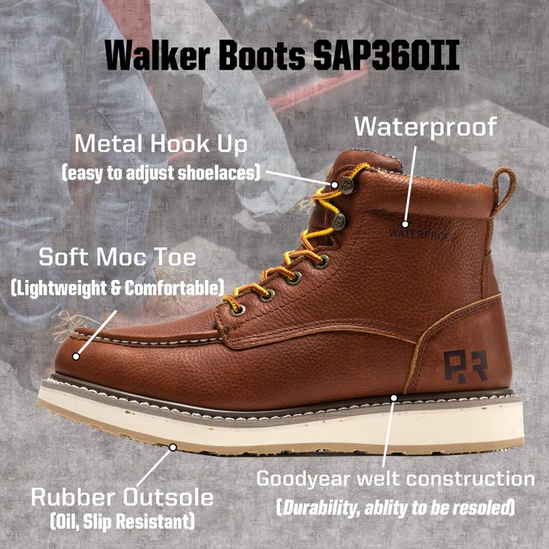 ROCKROOSTER Walker Waterproof Work Boots for Men, 6" Moc Soft Toe Comfort Wedge Rubber Boot, Arch Support Anti-Fatigue Asphalt Boot, Leather Insulated Safety Boots, Electric Hazard (SAP3602 US 10) - Image 2