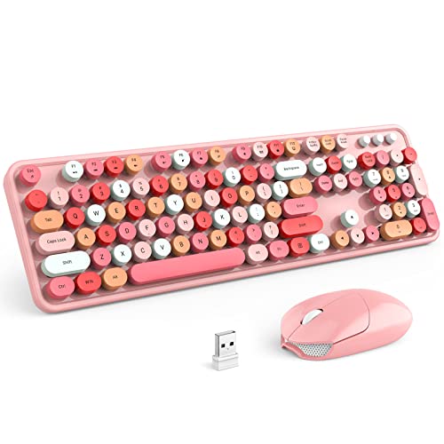 KNOWSQT Wireless Keyboard and Mouse Combo, Pink 104 Keys Full-Sized 2.4 GHz Round Keycap Colorful Keyboards, USB Receiver Plug and Play, for Windows, Mac, PC, Laptop, Desktop - Image 1