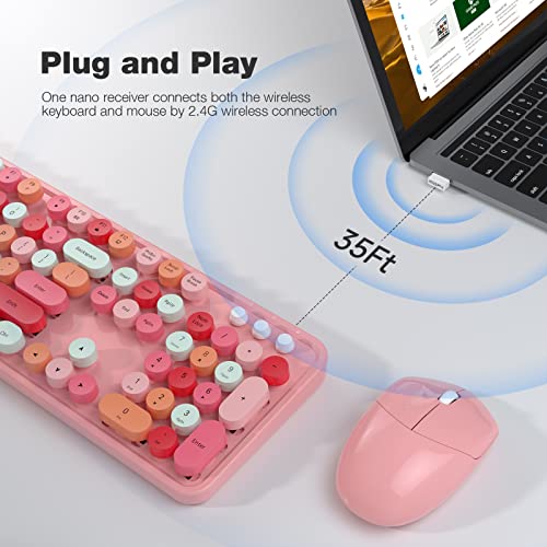 KNOWSQT Wireless Keyboard and Mouse Combo, Pink 104 Keys Full-Sized 2.4 GHz Round Keycap Colorful Keyboards, USB Receiver Plug and Play, for Windows, Mac, PC, Laptop, Desktop - Image 2