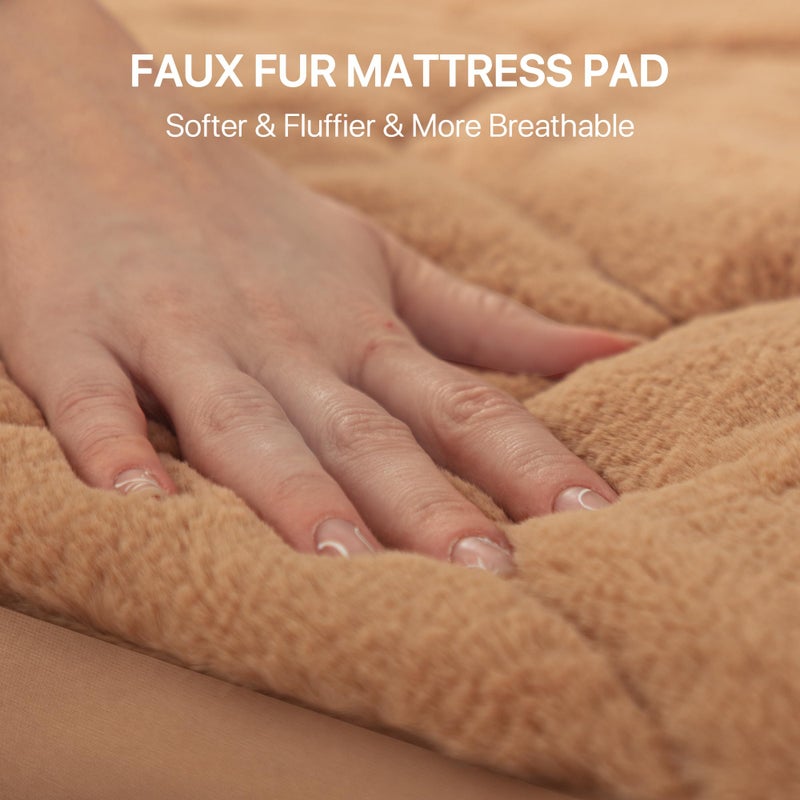 TEXSTEAD Faux Fur Fitted Mattress Pad Quilted Bottom Sheet, Fluffy Mattress Protector Cover, Luxury Soft Fitted Sheet Mattress Topper with 8-21" Deep Pocket Queen - Image 3