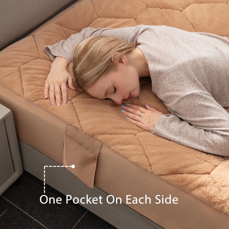 TEXSTEAD Faux Fur Fitted Mattress Pad Quilted Bottom Sheet, Fluffy Mattress Protector Cover, Luxury Soft Fitted Sheet Mattress Topper with 8-21" Deep Pocket Queen - Image 4