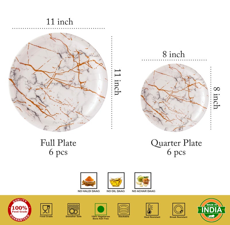 Serve n Style طقم عشاء مكون من 18 قطعة من الميلامين Serve N Style | أنيق، خفيف الوزن، غير قابل للكسر، آمن في الفريزر، آمن في غسالة الصحون، طقم أواني للاستخدام اليومي لتناول الطعام والهدايا | شكل دائري (18PC OM-MarbelWhite) - Image 5