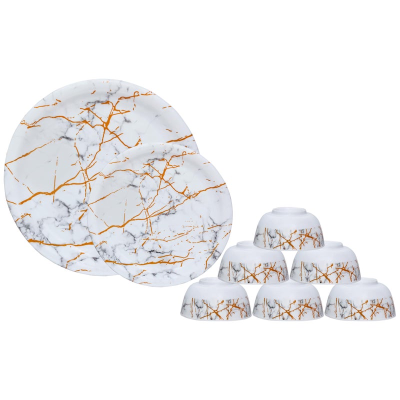 Serve n Style طقم عشاء مكون من 18 قطعة من الميلامين Serve N Style | أنيق، خفيف الوزن، غير قابل للكسر، آمن في الفريزر، آمن في غسالة الصحون، طقم أواني للاستخدام اليومي لتناول الطعام والهدايا | شكل دائري (18PC OM-MarbelWhite) - Image 4