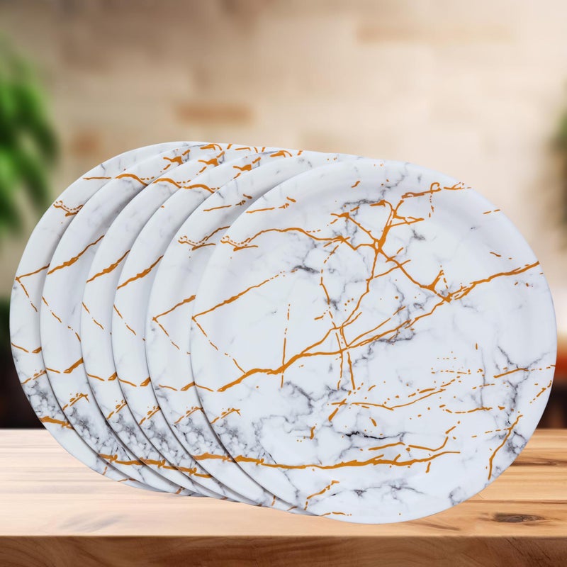 Serve n Style طقم عشاء مكون من 18 قطعة من الميلامين Serve N Style | أنيق، خفيف الوزن، غير قابل للكسر، آمن في الفريزر، آمن في غسالة الصحون، طقم أواني للاستخدام اليومي لتناول الطعام والهدايا | شكل دائري (18PC OM-MarbelWhite) - Image 3