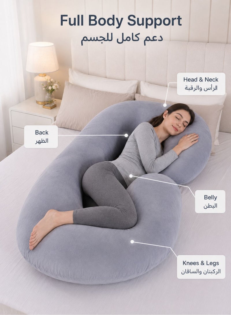 زابروس وسادة حمل مميزة على شكل حرف C من Zaprus - وسادة حمل من إسفنج الذاكرة عالي الكثافة لدعم الظهر والوركين والبطن - تصميم مريح لكامل الجسم مع غطاء قابل للغسل (رمادي) - Image 3