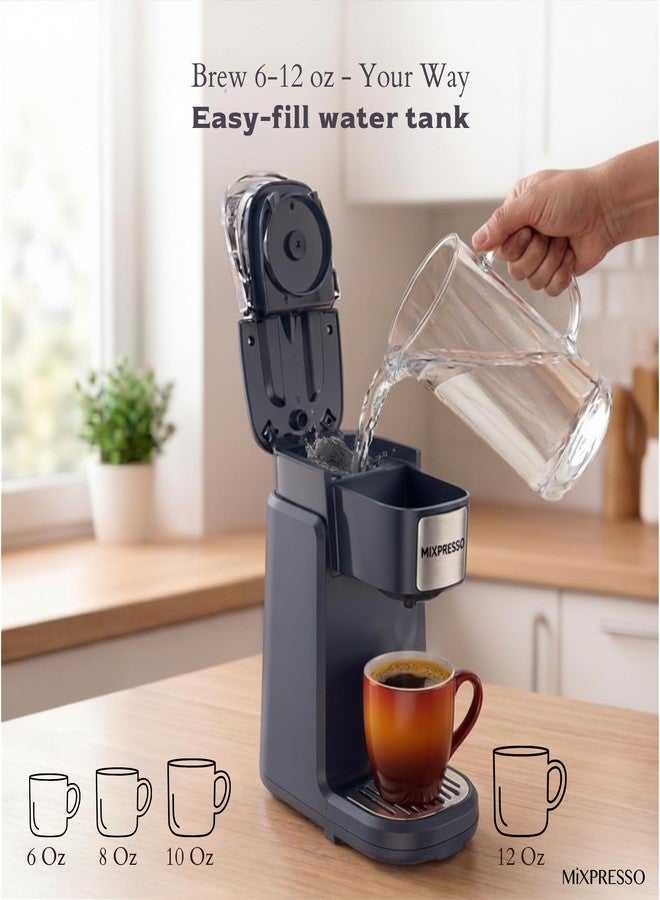 ماكينة تحضير القهوة Mixpresso لكوب واحد - تحضير سريع، وظيفة بلمسة واحدة، 12 أونصة، رمادية اللون - Image 3