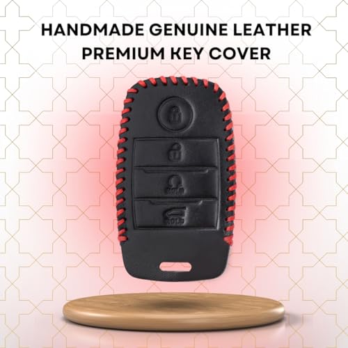 KEYCEPT Classic Leather Key Cover Compatible for Kia Seltos | Kia Sonet | Kia Carens | Sonet HTX | Facelift in Year 2019, 2020, 2021, 2022 4 Button Smart Key with Keychain (Type 2). - Image 2