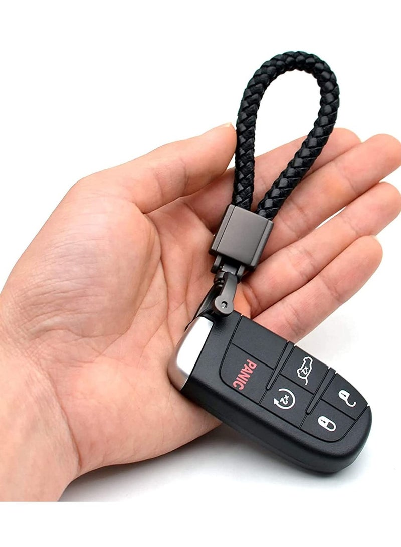 Metal Car Keychain, Universal Black Leather, Keyring Woven Strap Braided Rope Key Chain for Men and Women - Matte  Color, with 360 Degree Rotatable D-Ring with Removal Tool - Image 2