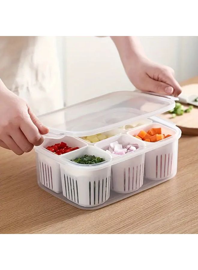 قطعة واحدة منظم ثلاجة بلاستيكي بغطاء وأقسام متعددة حاوية تخزين ثلاجة للخضروات والفواكه والأعشاب - Image 2