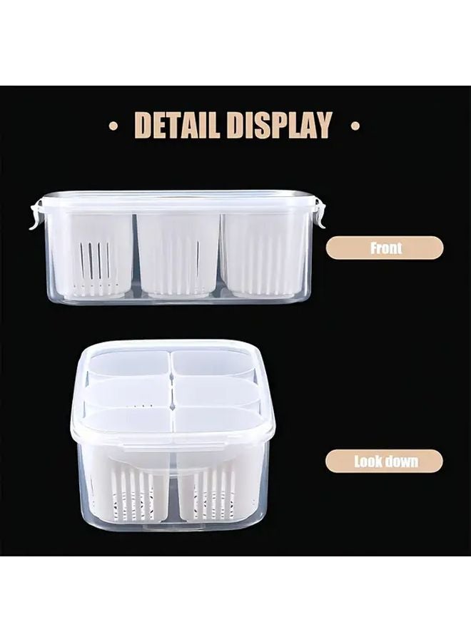 قطعة واحدة منظم ثلاجة بلاستيكي بغطاء وأقسام متعددة حاوية تخزين ثلاجة للخضروات والفواكه والأعشاب - Image 5