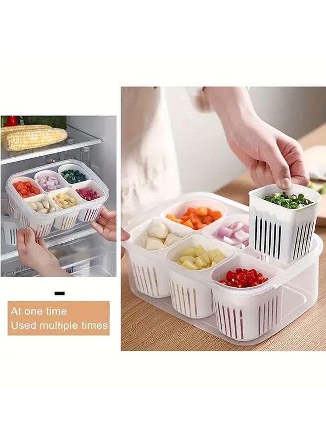 قطعة واحدة منظم ثلاجة بلاستيكي بغطاء وأقسام متعددة حاوية تخزين ثلاجة للخضروات والفواكه والأعشاب - Image 4