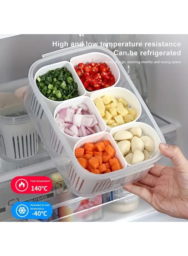 قطعة واحدة منظم ثلاجة بلاستيكي بغطاء وأقسام متعددة حاوية تخزين ثلاجة للخضروات والفواكه والأعشاب - Image 3