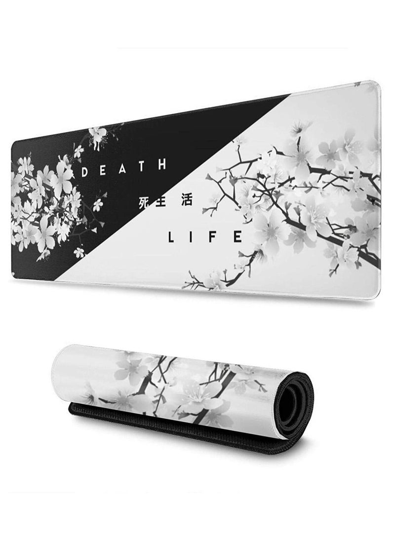 In Air - Black and white cherry blossom oversized mouse pad with Chinese-style design, suitable for gaming, computer keyboard, desktop, and anime mouse pad. - Image 1