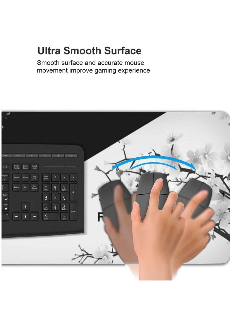 In Air - Black and white cherry blossom oversized mouse pad with Chinese-style design, suitable for gaming, computer keyboard, desktop, and anime mouse pad. - Image 1